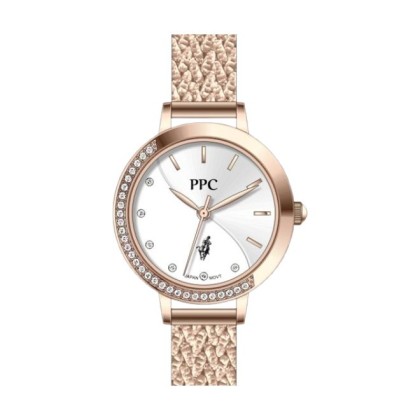 Paris Polo Club PPC-FA11-RG-WE Curved Half Crystal-set Bezel Women Watch